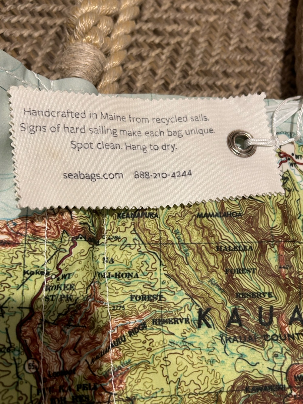 Sea Bags Maine Light Blue Kauai Map-Print Tote with Rope Handles - Picture 3 of 7
